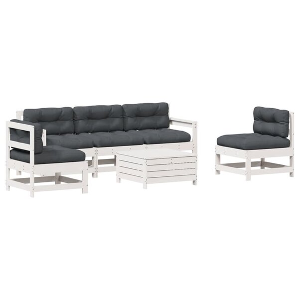 vidaXL Salon de jardin avec coussins 6 Pièces blanc bois de pin massif