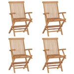 vidaXL Chaises de jardin et coussins blanc crème lot de 4 Teck massif