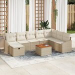 vidaXL Set de canapé de jardin 9 pièces avec coussins Beige Poly Rotin