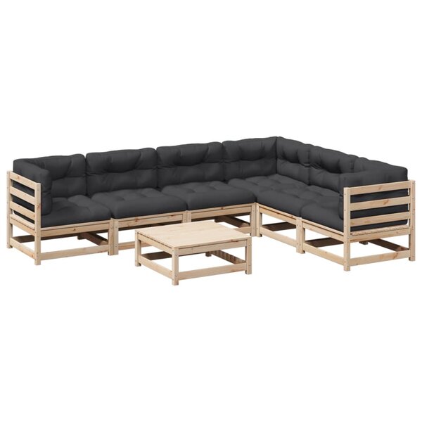 vidaXL Salon de jardin 7 Pièces avec coussins bois de pin massif