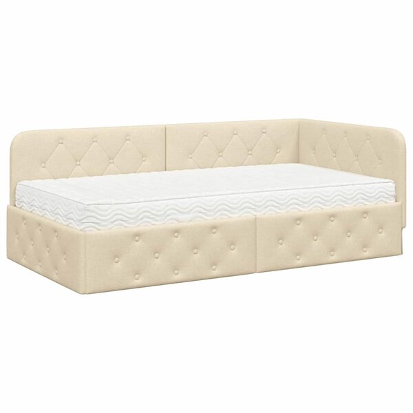 vidaXL Cadre de lit d'angle Crème 90 x 200 cm tissu