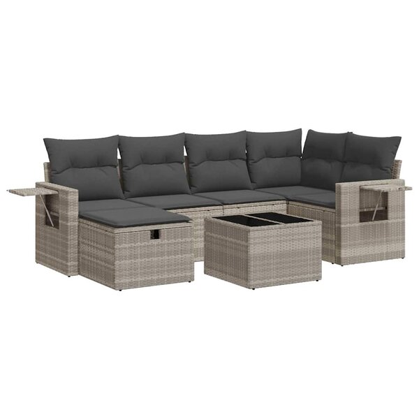 vidaXL Salon de jardin avec coussins 7 Pièces gris clair résine tressée