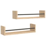 vidaXL Étagères murales avec barres 2 Pièces chêne sonoma 60x16x14 cm