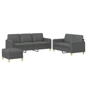 vidaXL Ensemble de canapés 3 Pièces avec coussins Gris foncé Tissu