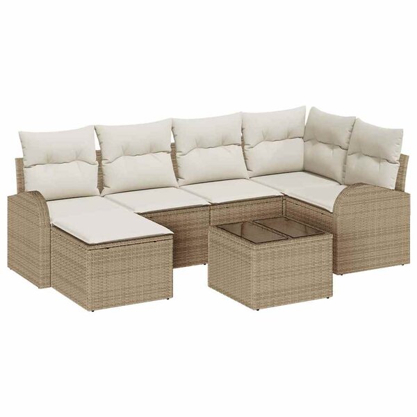 vidaXL Ensemble de canapé de jardin 7 Pièces Beige et blanc Poly rotin