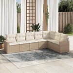vidaXL Salon de jardin avec coussins 7 Pièces beige résine tressée