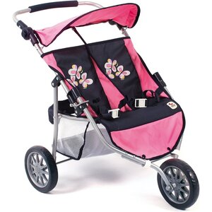 Bayer Chic 2000 697-46 - Poussette Jogger 3 roues pour poupées jumelles rose bleu foncé