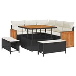 Ensemble de canapé de jardin 8 pièces vidaXL avec coussins Noirs en Rotin Acacia