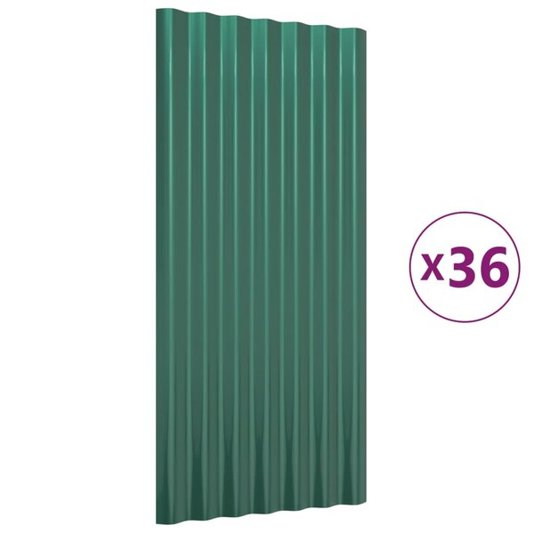 vidaXL Panneaux de toiture 36 Pièces Acier enduit de poudre Vert 80x36 cm