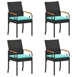 vidaXL Chaises de jardin 4 pc Noir et turquoise Poly Rattan et Acacia