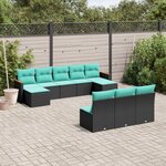vidaXL Salon de jardin 10 Pièces avec coussins noir résine tressée