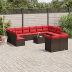 vidaXL Salon de jardin avec coussins 13 Pièces marron résine tressée