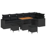 Ensemble de sofa de jardin vidaXL 9 pièces avec coussins - Rotin poly noir et acacia