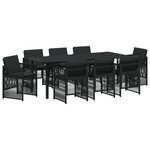Ensemble salle à manger jardin 9 pièces vidaXL avec coussins en poly rotin noir