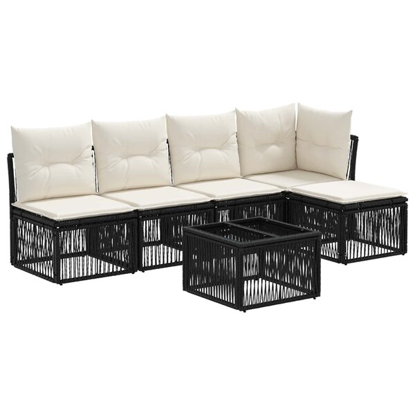 vidaXL Ensemble de canapé de jardin 6 Pièces Noir polyrotin