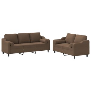 vidaXL Ensemble de canapés 2 Pièces avec coussins marron tissu