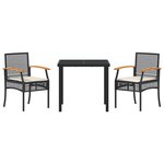 vidaXL Ensemble de salle à manger de jardin 3 pièces avec coussins Noir Poly Rattan
