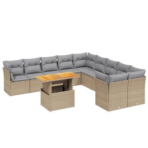 vidaXL Salon de jardin 11 Pièces avec coussins beige résine tressée