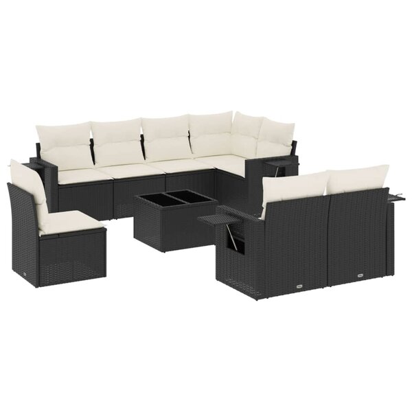 vidaXL Salon de jardin 9 Pièces avec coussins noir résine tressée
