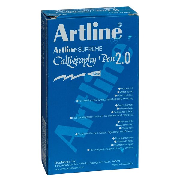 Marqueur 'calligraphy pen' pointe 2 mm coloris bleu x 12 artline