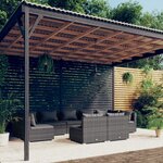 vidaXL Salon de jardin 9 Pièces avec coussins Gris Résine tressée