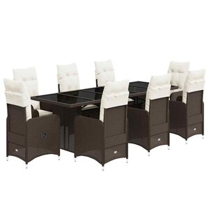 vidaXL Ensemble de bistro de jardin 9 Pièces coussins marron poly rotin