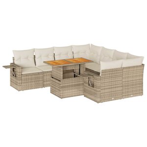 vidaXL Salon de jardin avec coussins 9 Pièces beige résine tressée