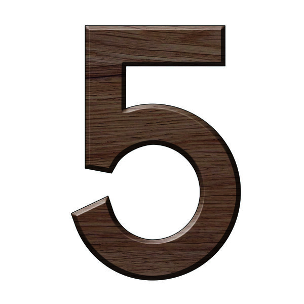 Numéro 5-Numéro adhésif pour boîtes aux lettres - Résine de 3 mm, hauteur environ 50 mm - Voyager (chêne moyen)