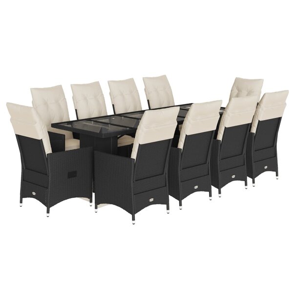 vidaXL Ensemble de bistro de jardin 11 Pièces coussins noir poly rotin