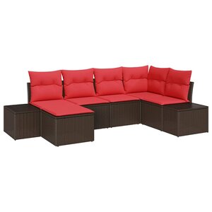 vidaXL Ensemble de canapé de jardin avec coussin 6 Pièces Marron et rouge