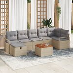 Ensemble de canapé de jardin 8 pièces avec coussins en rattan poly beige