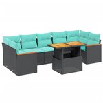 vidaXL Salon de jardin 8 Pièces avec coussins noir résine tressée