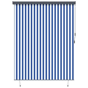 vidaXL Store Roulant Extérieur Manuel Bleu et blanc 220 x 250 cm tissu