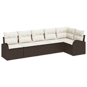 vidaXL Ensemble de Canapé de Jardin 6 Pièces avec Coussins Brown Poly Rattan