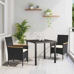 vidaXL Ensemble de salle à manger pour jardin 3 Pièces Noir Poly rotin