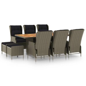 vidaXL Ensemble à manger d'extérieur et coussins 9 Pièces résine tressée