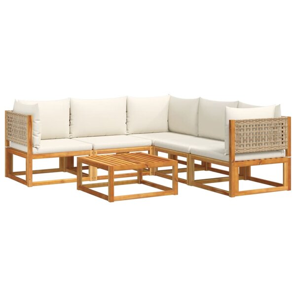 vidaXL Salon de jardin avec coussins 6 Pièces bois d'acacia solide