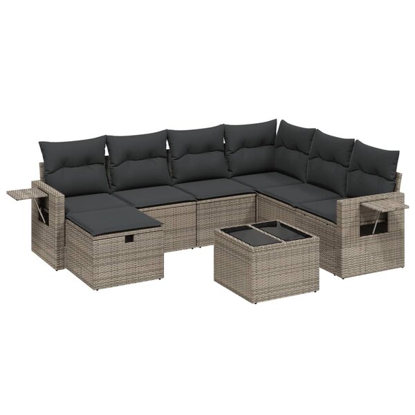 vidaXL Salon de jardin 8 Pièces avec coussins gris résine tressée