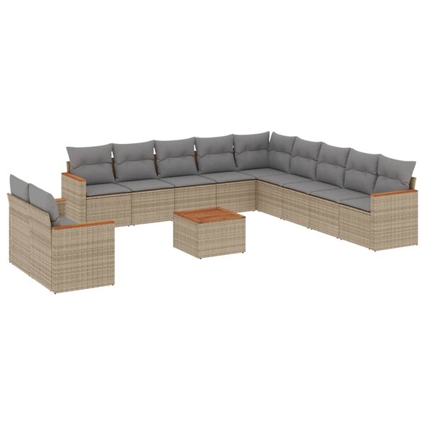 vidaXL Salon de jardin avec coussins 12 Pièces beige résine tressée