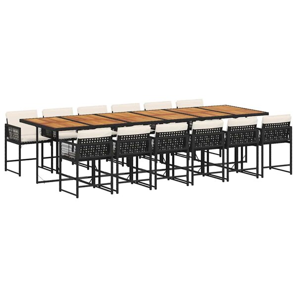 vidaXL Ensemble à manger de jardin 13 Pièces coussins noir résine tressée