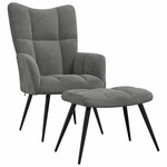 vidaXL Chaise de relaxation avec tabouret Gris foncé Velours