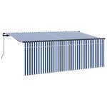 vidaXL Auvent Rétractable Rayé Bleu et blanc 350 x 200 cm Tissu  métal