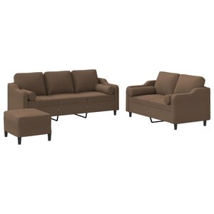 vidaXL Ensemble de canapés 3 Pièces avec coussins marron tissu