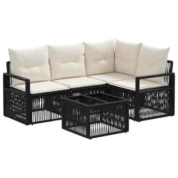 vidaXL Ensemble de canapé de jardin 5 Pièces Noir polyrotin