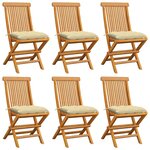 vidaXL Chaises de jardin et coussins blanc crème lot de 6 Teck massif