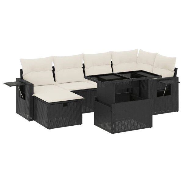 vidaXL Salon de jardin 7 Pièces avec coussins noir résine tressée