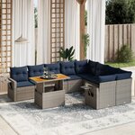 vidaXL Salon de jardin 10 Pièces avec coussins gris résine tressée