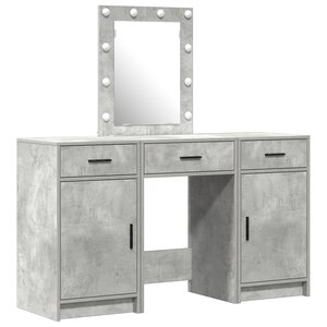 Ensemble de coiffeuse 3 pièces avec LED en bois d'ingénierie gris béton