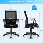 Chaise de bureau ergonomique chaise de travail avec dossier à bascule pivotante en maille avec accoudoirs pour chambre bureau noir 20_0004839