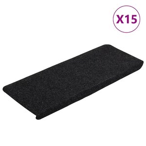 vidaXL Tapis d'escalier auto-adhésifs 15 Pièces 65x24 5x3 5 cm Noir